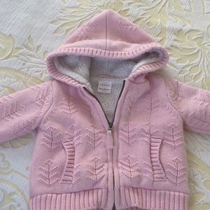 Hanna Anderson Pink Sherpa Full Zip Sweater Jacket with Hood Size 6-12 Months